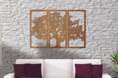 Árbol de la vida cortado con láser Arte de pared de madera de 3 paneles