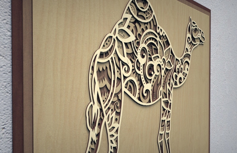 Laser Cut Camel 3D Multi Layer Wall Art Free Vector