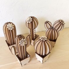 Laser Cut Wood Cactus Decor Free Vector