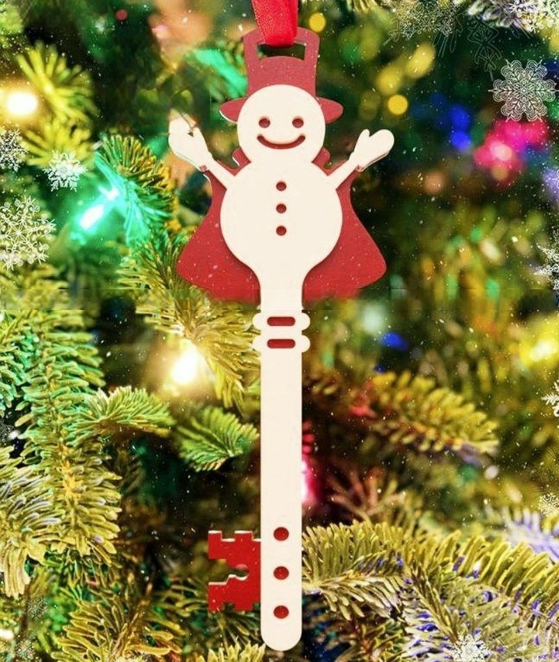 Ornamento de Natal de boneco de neve cortado a laser Decoração de chaves vintage