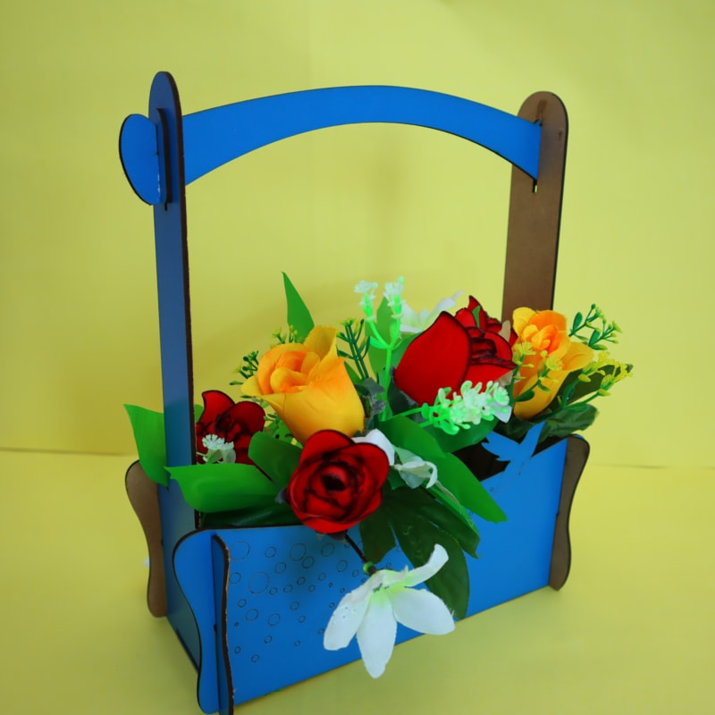 Laser Cut Flower Basket With Handle MDF 3mm DXF File