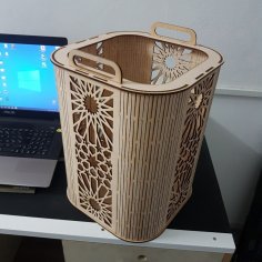 Laser Cut Decorative Wooden Storage Basket Free Vector