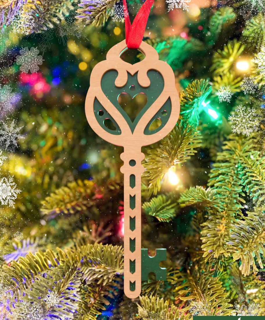 Laser Cut Vintage Style Key Christmas Tree Ornament Free Vector