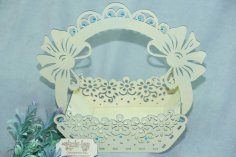 Laser Cut Wooden Gift Basket With Bow Ribbon Free Vector