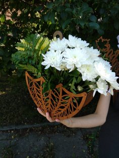 Laser Cut Wooden Decorative Flower Basket Free Vector