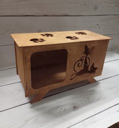 Laser Cut Cat House Birch Plywood 4mm Free Vector