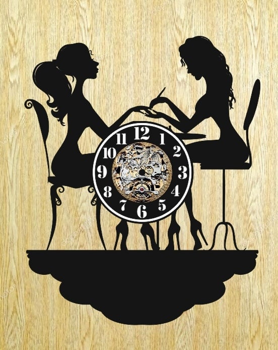 Laser Cut Nail Salon Beauty Shop Vinyl Record Wall Clock Free Vector