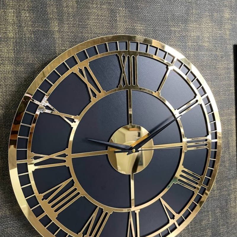Laser Cut Majestic Roman Numeral 3 Piece Wall Clock, Modern Acrylic Mirror Large Clock