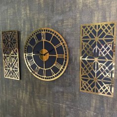Laser Cut Majestic Roman Numeral 3 Piece Wall Clock, Modern Acrylic Mirror Large Clock