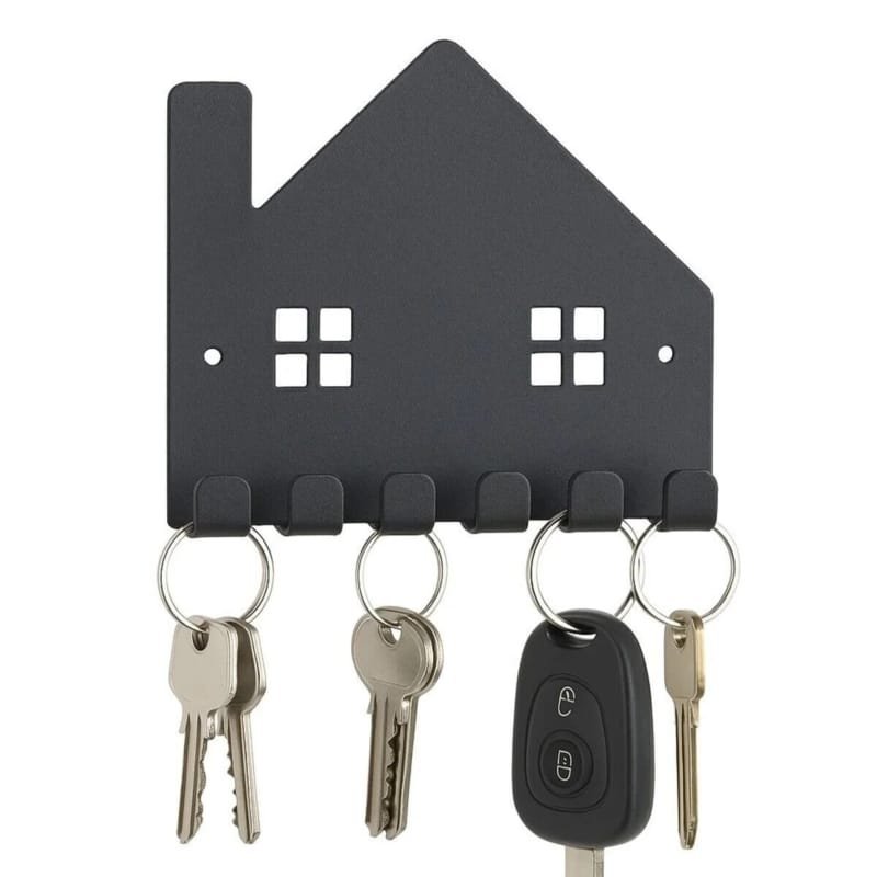 Laser Cut House Shaped Metal Key Holder, Wall Mounted Family Keys Hanger