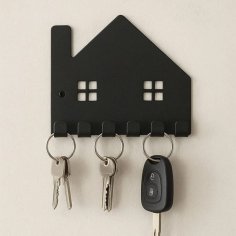 Laser Cut House Shaped Metal Key Holder, Wall Mounted Family Keys Hanger