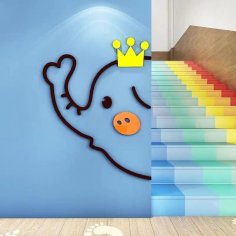 Laser Cut 3D Acrylic Cartoon Elephant Wall Decor