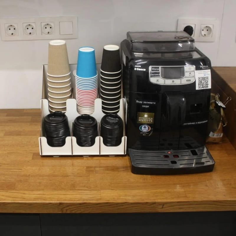 Laser Cut Coffee Cup and Lid Dispenser 6 Slot, Coffee Bar Station Organizer