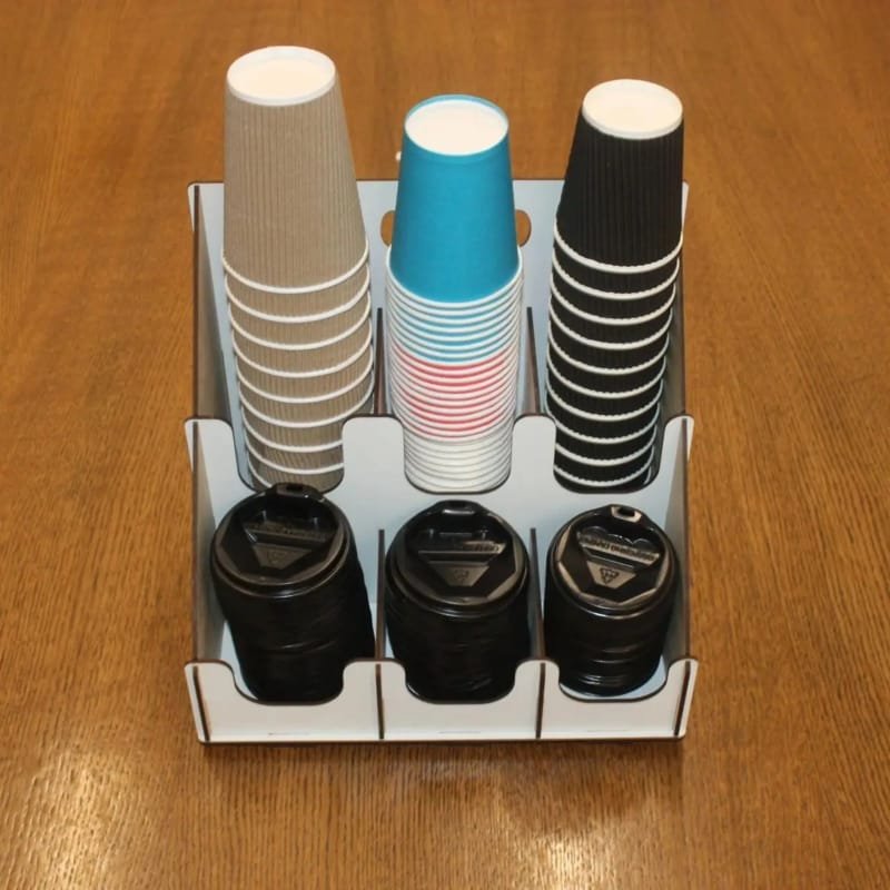 Laser Cut Coffee Cup and Lid Dispenser 6 Slot, Coffee Bar Station Organizer