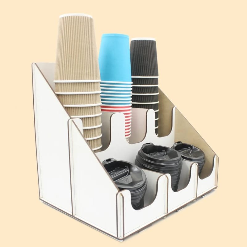 Laser Cut Coffee Cup and Lid Dispenser 6 Slot, Coffee Bar Station Organizer
