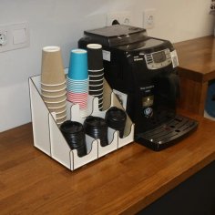 Laser Cut Coffee Cup and Lid Dispenser 6 Slot, Coffee Bar Station Organizer