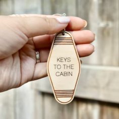 Laser Cut Cabin Keys Keychain, Retro Motel Style Wood Keychain
